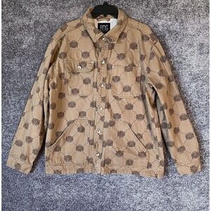 BDG Urban Outfitters Denim Trucker Jacket Mens Large Tigers Argyle Preppy Grunge